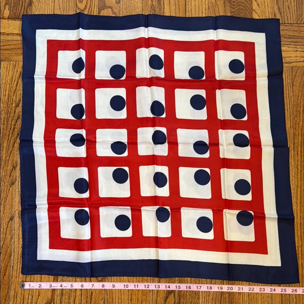 Vintage Acetate Red and Blue Polka Dot Scarf